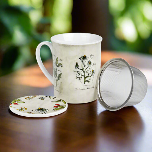 Herbs Botanica 0.25 l - porcelain mug with a lid and stainless steel strainer